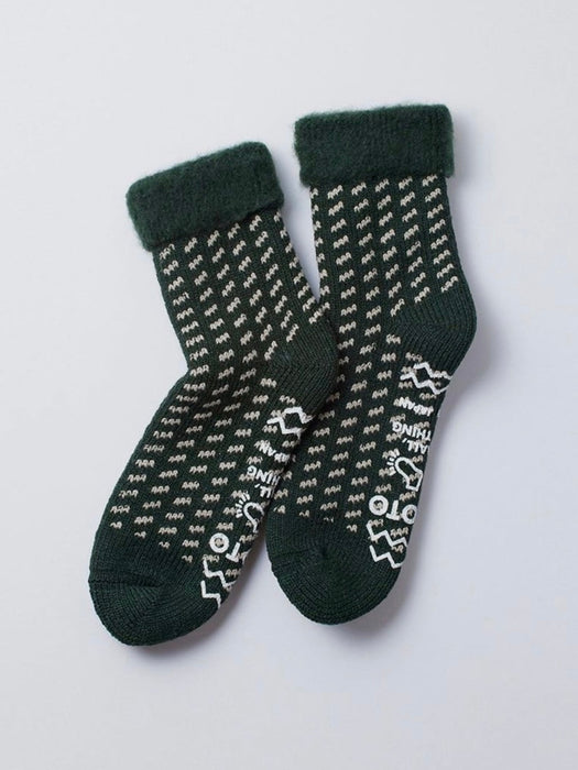 Rototo Comfy Room Socks in Green Birdseye