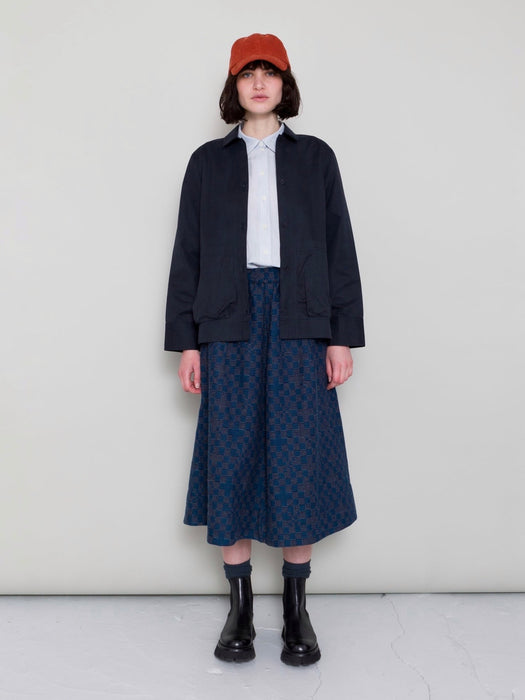 Folk Women Full Seam Skirt  in Indigo Broken Chequerboard