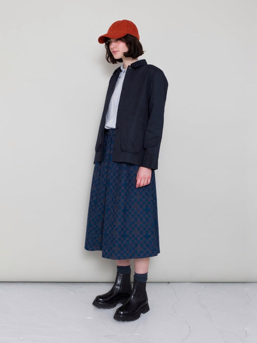 Folk Women Full Seam Skirt  in Indigo Broken Chequerboard