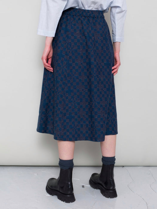 Folk Women Full Seam Skirt  in Indigo Broken Chequerboard