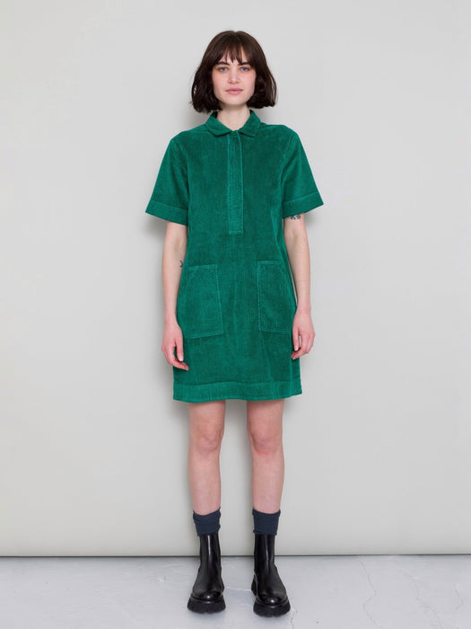 Folk Women A-Line Zip Dress in Emerald Cord