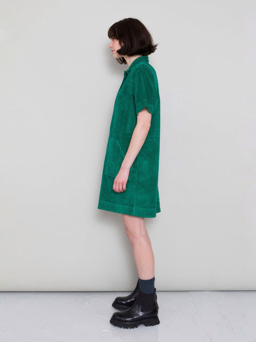 Folk Women A-Line Zip Dress in Emerald Cord