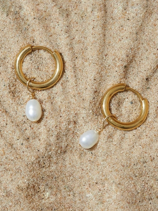 A Weathered Penny Tiny Pearl Hoops in Gold