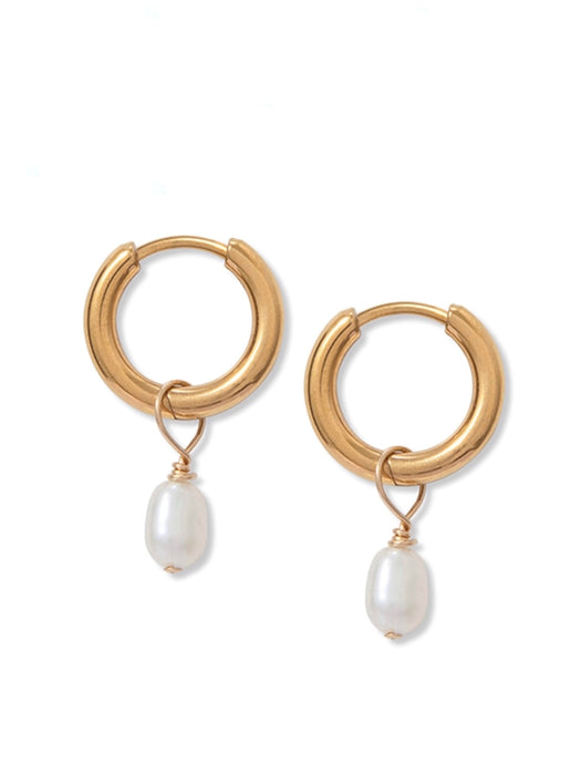 A Weathered Penny Tiny Pearl Hoops in Gold