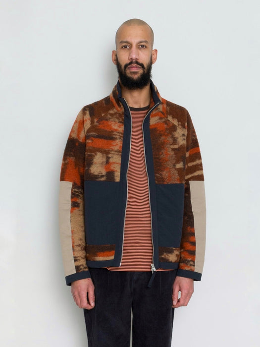 Folk Signal Fleece in Rust Multi Jacquard