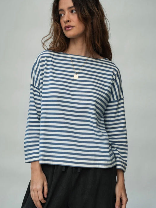 Beaumont Organic Leie-Sue Stripe Top in Pewter / Off-White
