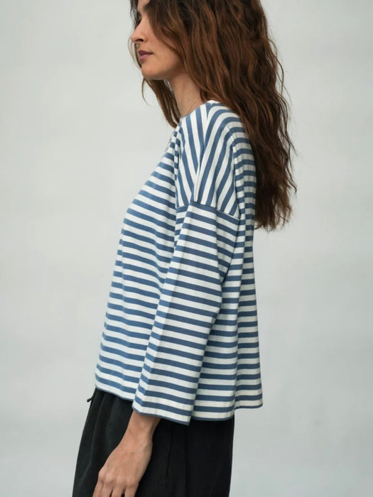 Beaumont Organic Leie-Sue Stripe Top in Pewter / Off-White
