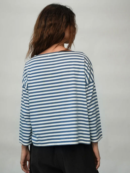 Beaumont Organic Leie-Sue Stripe Top in Pewter / Off-White