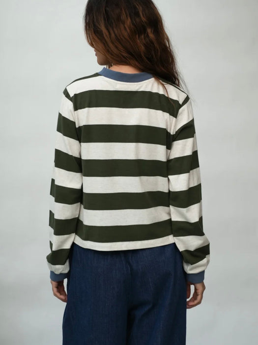 Beaumont Organic Sierra-Sue Stripe Top in Olive / Ecru Marl