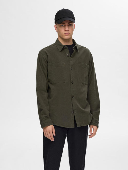 Selected Homme Twill Overshirt in Forest Night