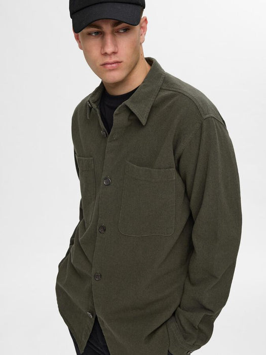 Selected Homme Twill Overshirt in Forest Night