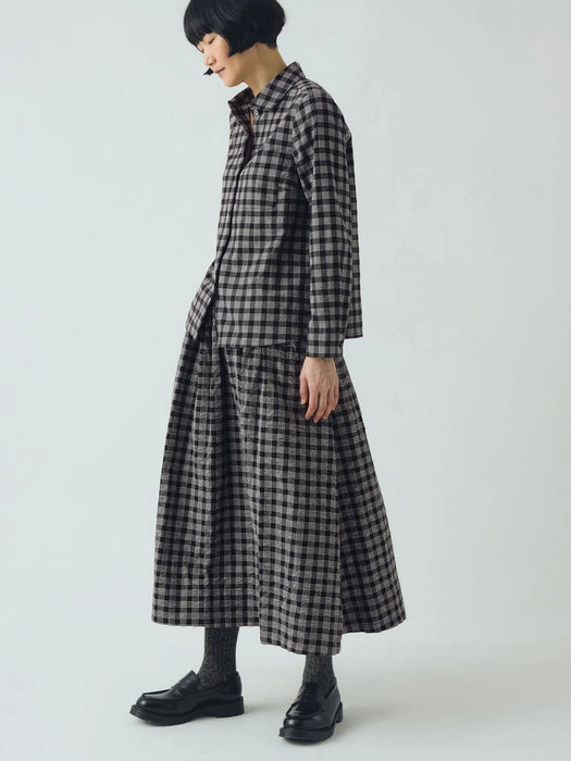 Toast Bind Gathered Skirt in Black / Ecru Check