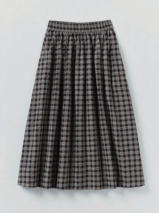Toast Bind Gathered Skirt in Black / Ecru Check