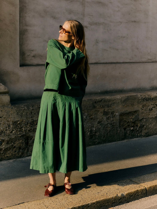 Toast Pleated Panel Skirt in Forest Green