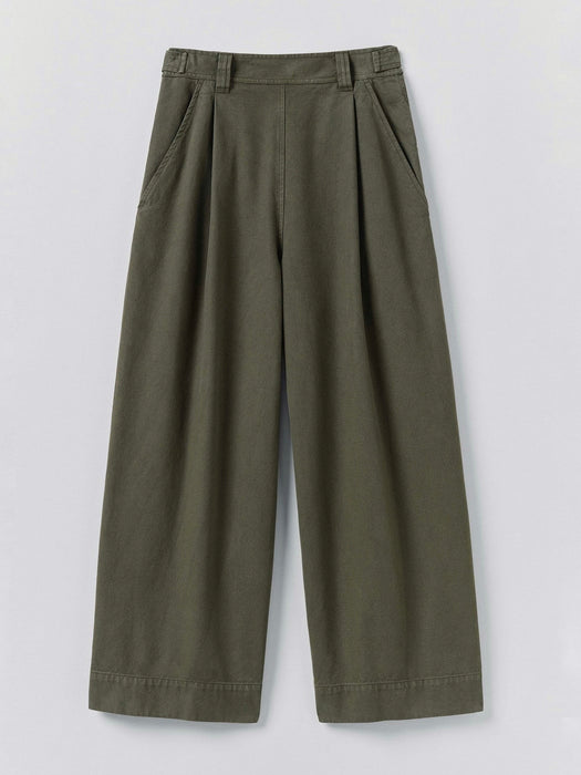 Toast Cotton Pleat Trousers in Dark Olive