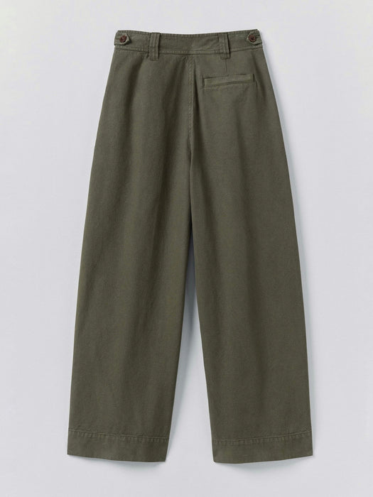 Toast Cotton Pleat Trousers in Dark Olive