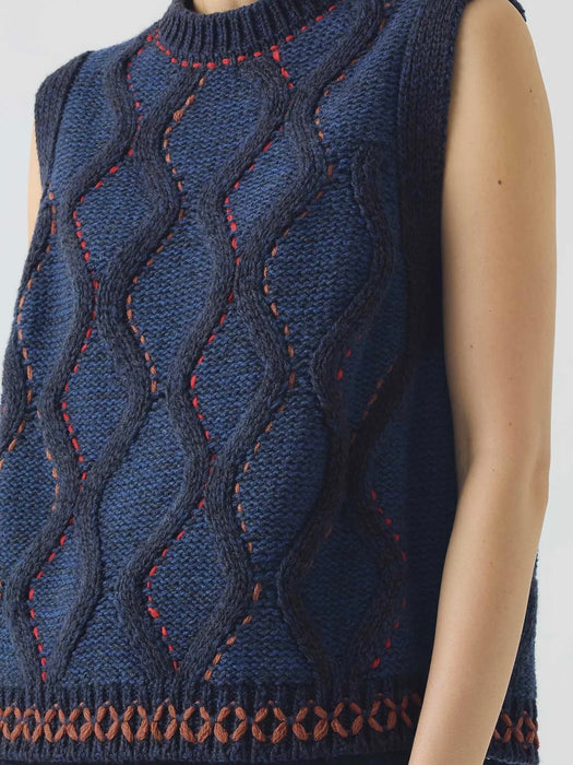 Toast Cable Tank in Hand Embellished Blue Multi