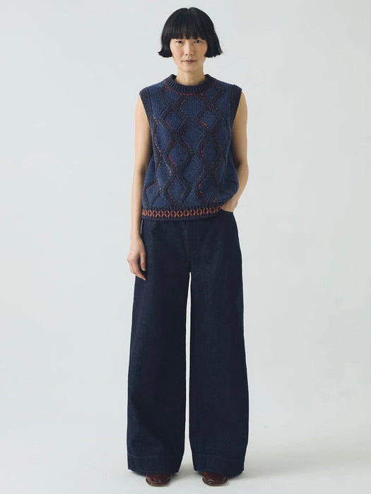Toast Cable Tank in Hand Embellished Blue Multi