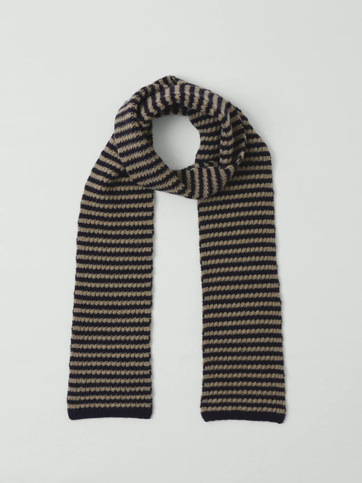 Toast Micro Cable Scarf in Navy / Putty Stripe