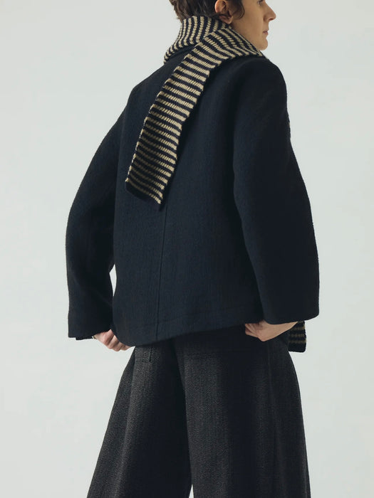 Toast Micro Cable Scarf in Navy / Putty Stripe