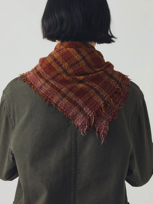 Toast Reading Boiled Wool Scarf in Brick Red Check