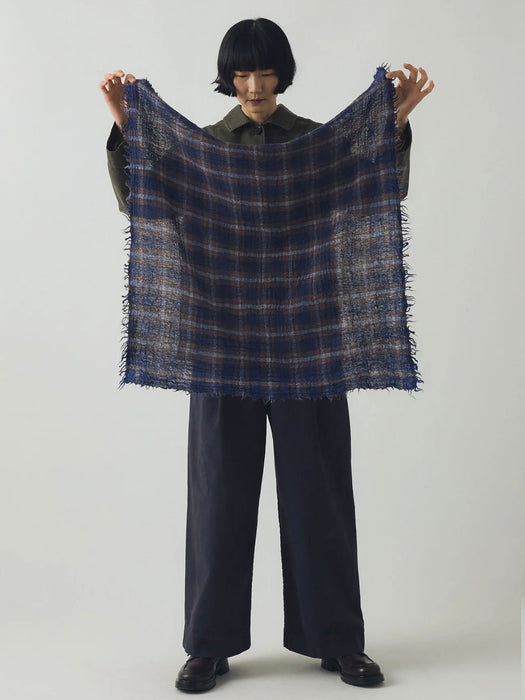Toast Reading Boiled Wool Scarf in Shadow Blue Check