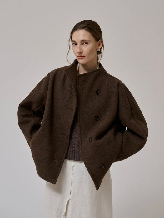 Anne-Mi Thyme Short Wool Coat in Brown Melange