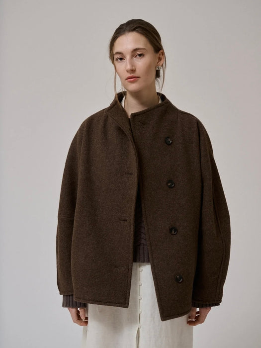 Anne-Mi Thyme Short Wool Coat in Brown Melange