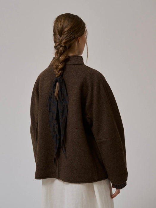 Anne-Mi Thyme Short Wool Coat in Brown Melange