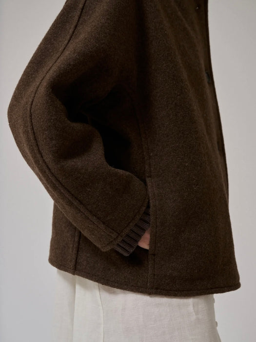 Anne-Mi Thyme Short Wool Coat in Brown Melange