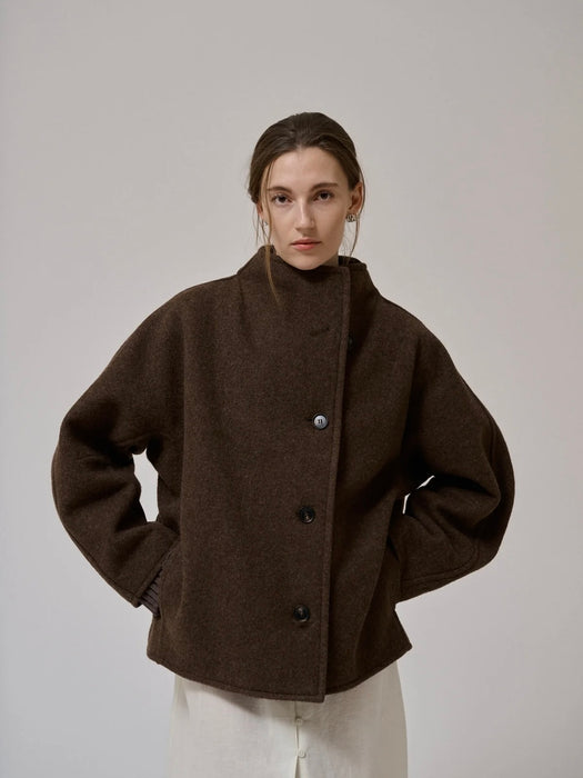 Anne-Mi Thyme Short Wool Coat in Brown Melange