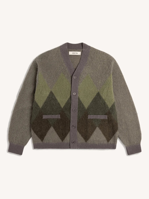 Kestin Muirfield Argyle Cardigan in Olive Mohair