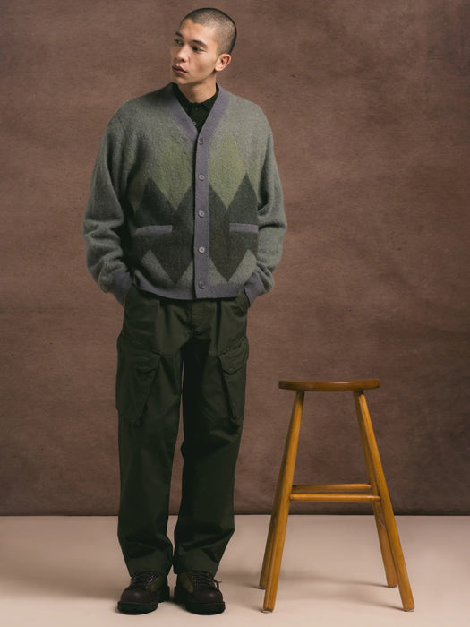 Kestin Muirfield Argyle Cardigan in Olive Mohair
