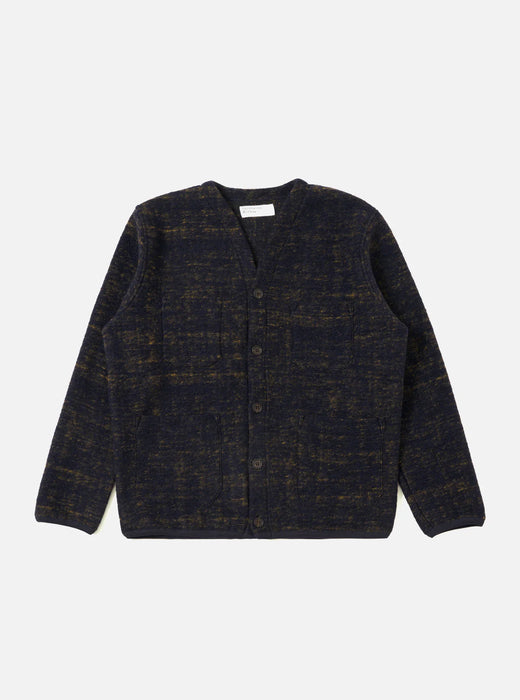 Universal Works Marble Fleece Cardigan in Navy