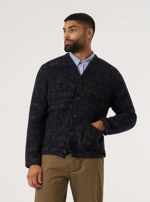 Universal Works Marble Fleece Cardigan in Navy