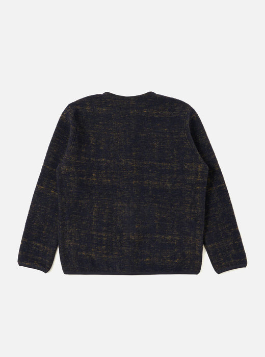 Universal Works Marble Fleece Cardigan in Navy