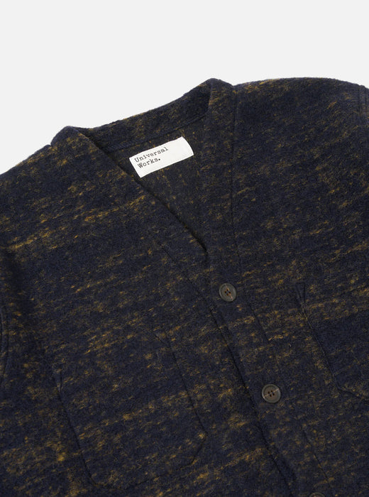 Universal Works Marble Fleece Cardigan in Navy