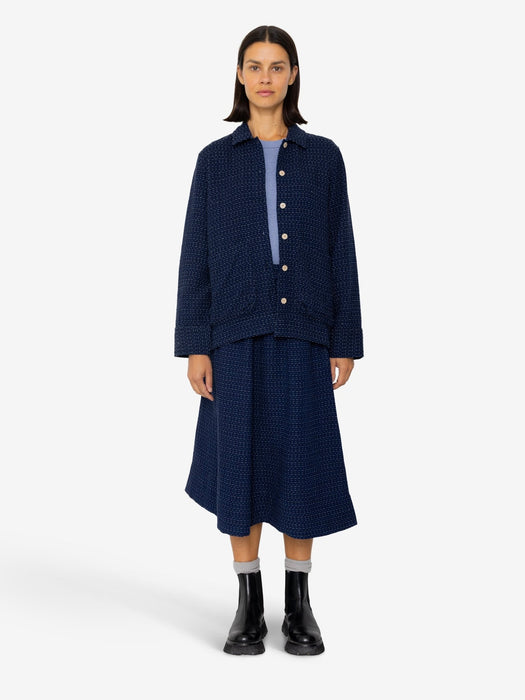 Folk Women Pleated Shirt in Indigo Floatstitch