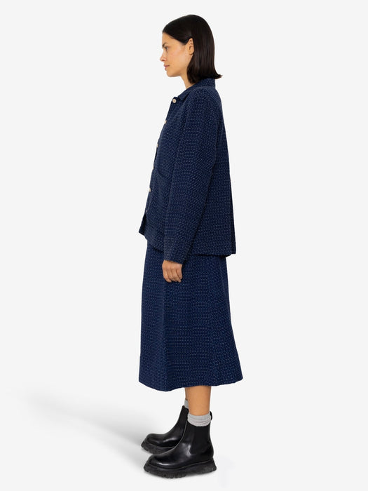 Folk Women Pleated Shirt in Indigo Floatstitch