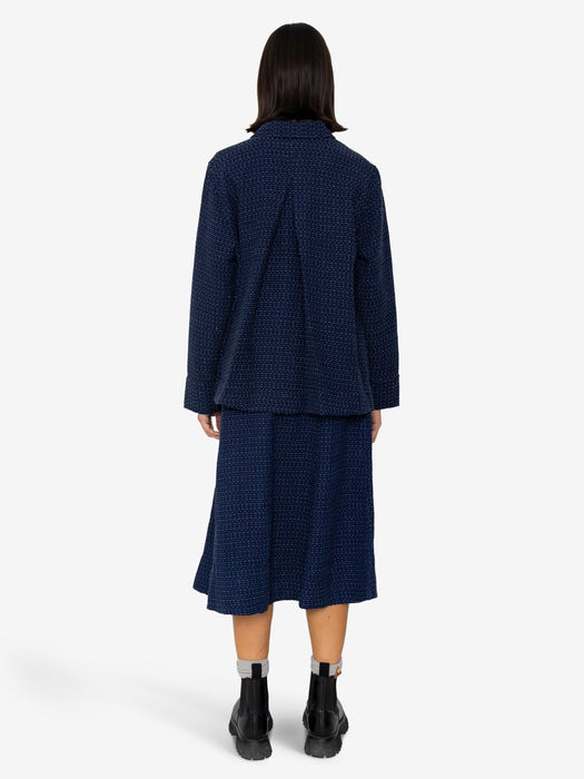 Folk Women Pleated Shirt in Indigo Floatstitch
