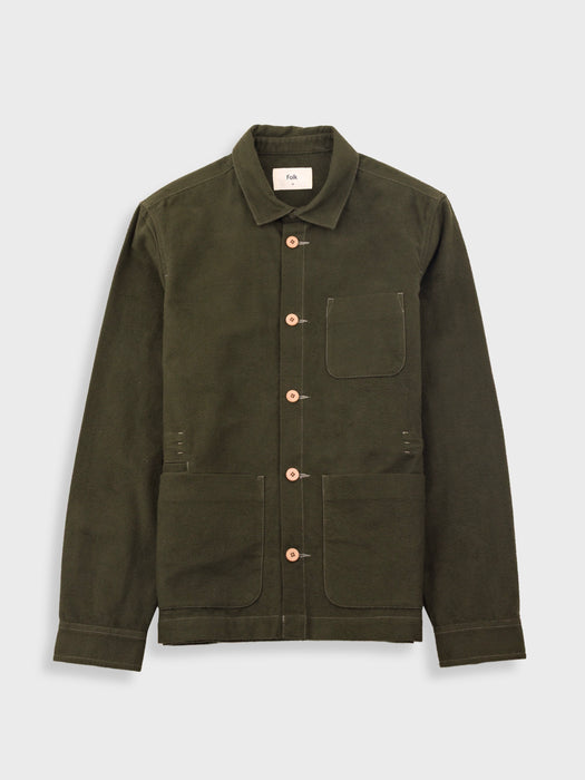 Folk Men Assembly Jacket in Dark Olive Moleskin