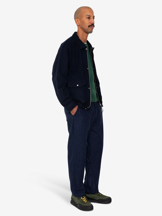 Folk Men Cropped Winter Coat in Navy Wool
