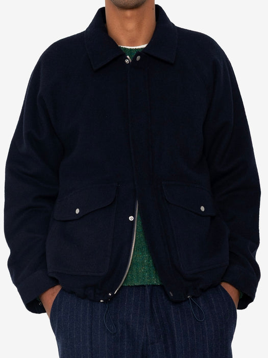 Folk Men Cropped Winter Coat in Navy Wool