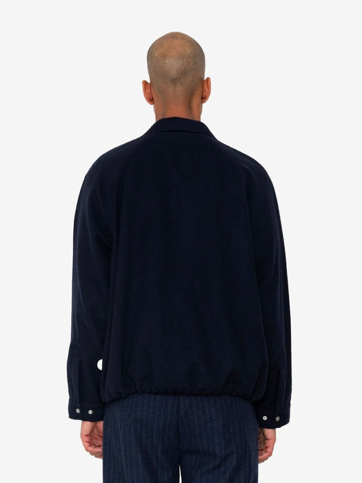 Folk Men Cropped Winter Coat in Navy Wool