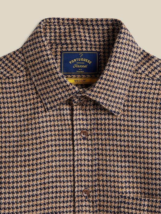 Portuguese Flannel Pied Poule Shirt in Navy
