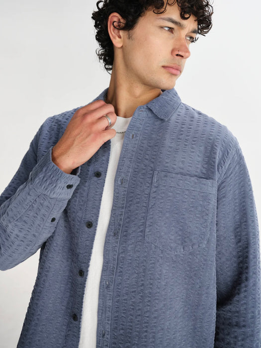 Wax Shelly Shirt in Cord Blue Seersucker