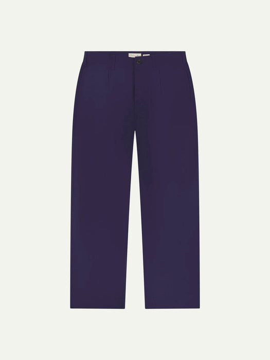 Uskees Barrel Leg Trouser in Deep Indigo Herringbone