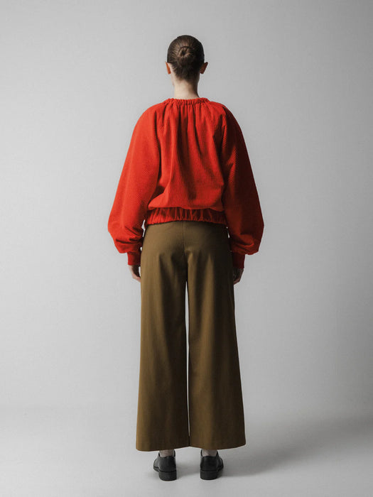 Emin & Paul Ruched Collar Jacket in Red Corduroy