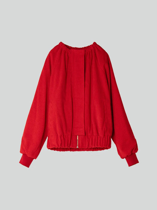 Emin & Paul Ruched Collar Jacket in Red Corduroy