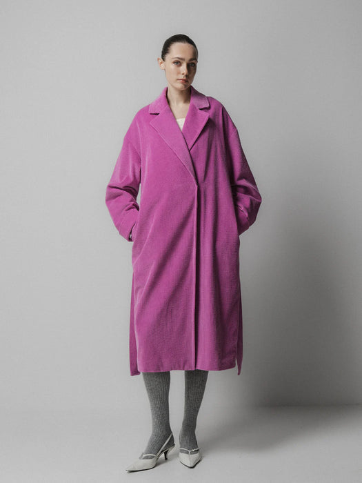 Emin & Paul Long Belted Coat in Pink Corduroy